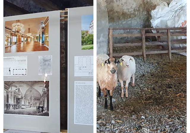 Eine Ausstellung erinnert an den Baumeister Christian Gottfried Heinrich Bandhauer (li.). Neue Bewohner haben sich eingefunden (re.).